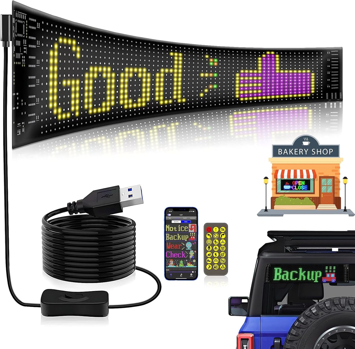 Car Led Matrix Display with Remote control and App control mobile application