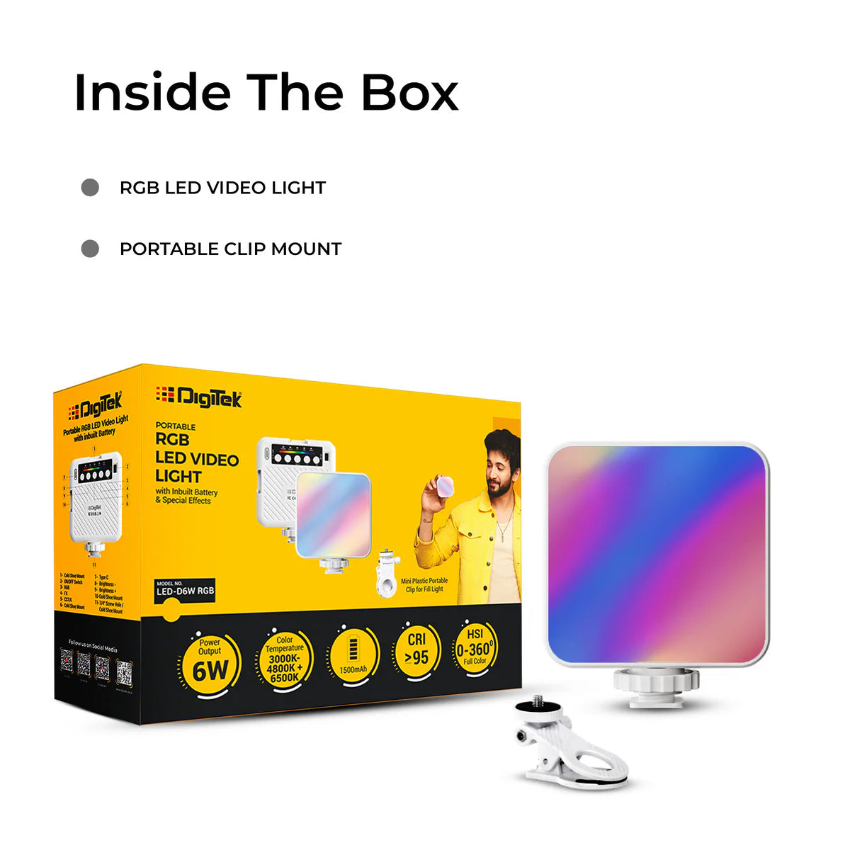 LED-D6W RGB Mini Video Light – Portable, Rechargeable, 360° Color Control for Photo & Video