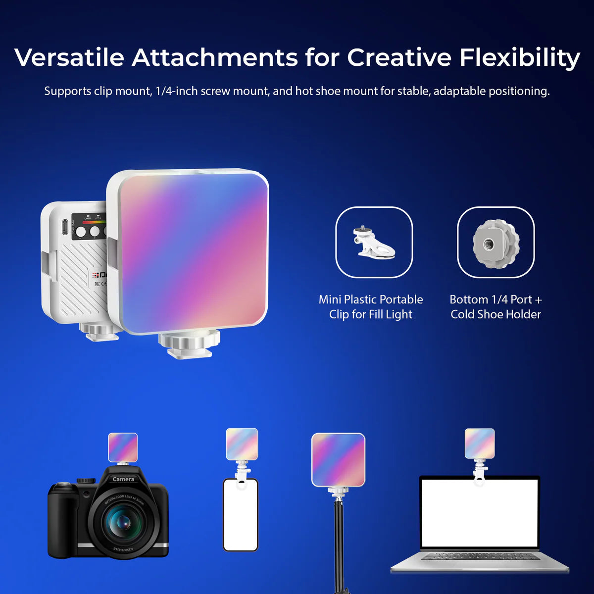 LED-D6W RGB Mini Video Light – Portable, Rechargeable, 360° Color Control for Photo & Video
