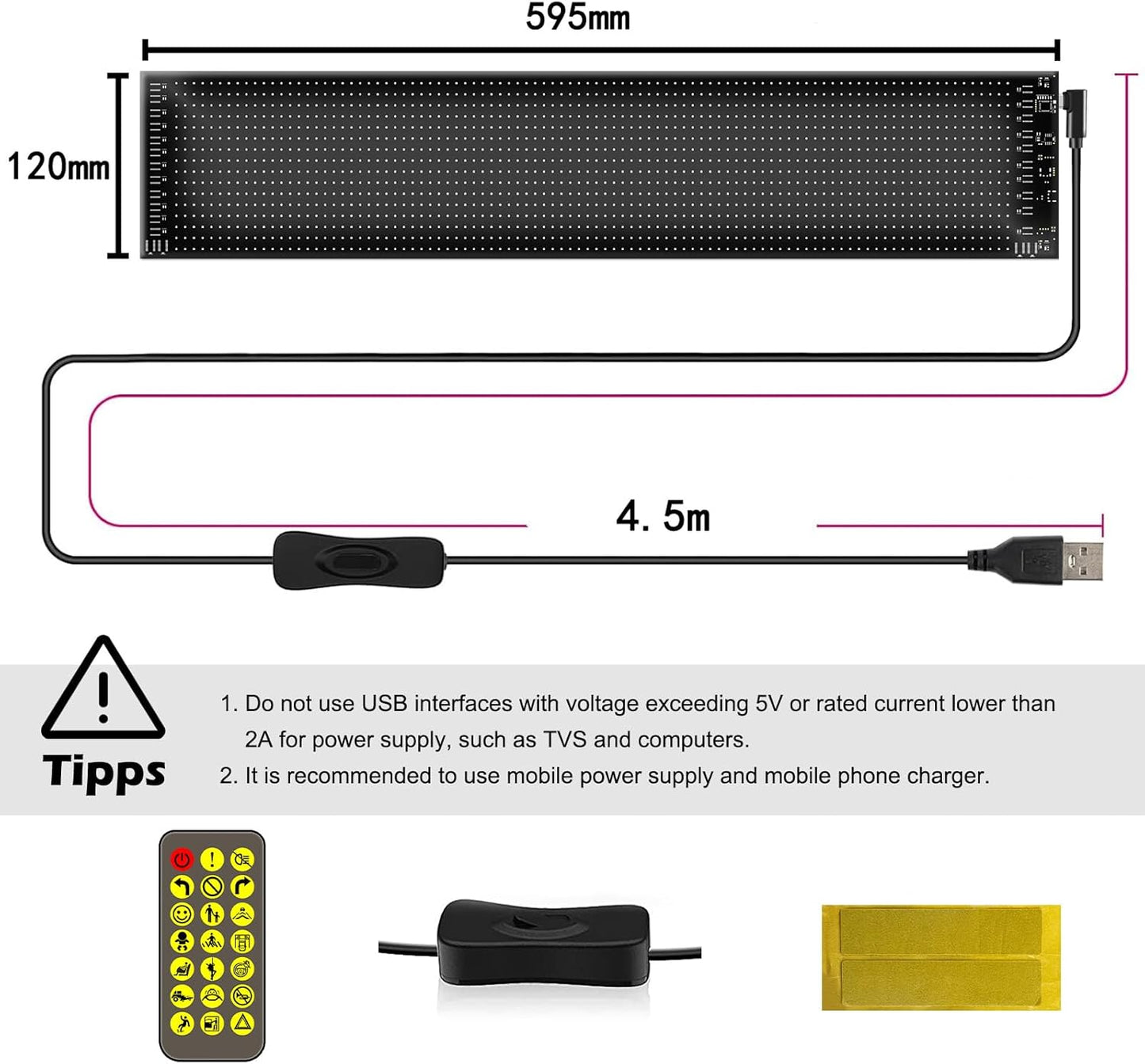 Car Led Matrix Display with Remote control and App control mobile application