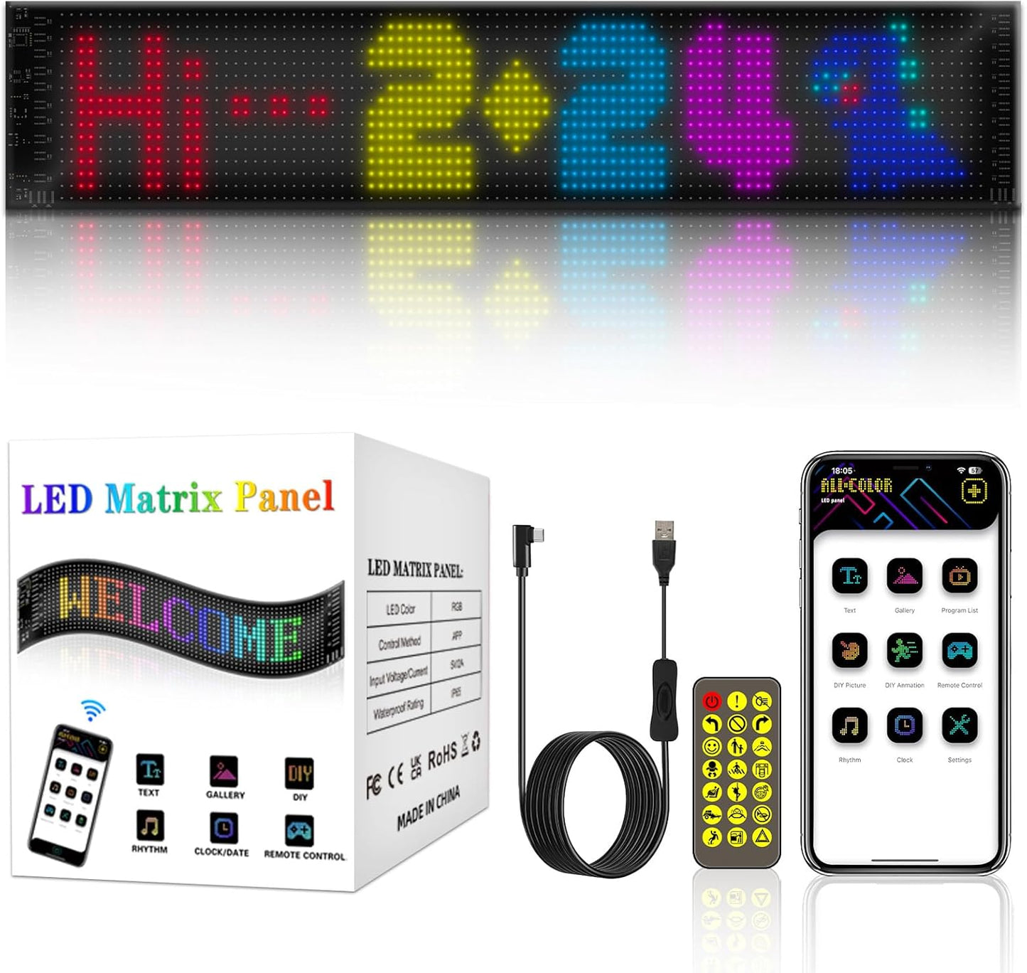 Car Led Matrix Display with Remote control and App control mobile application