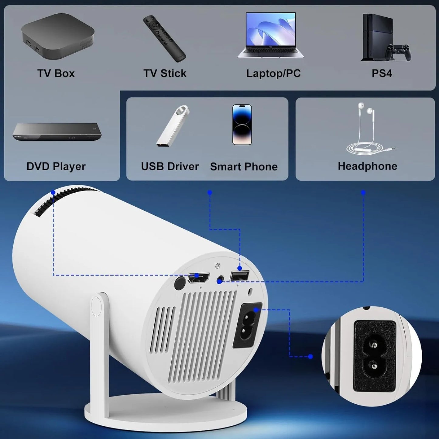 Mini Smart Projector for Home with Adjustable Stand | HD Portable Projector for Movies, Gaming & Home Entertainment